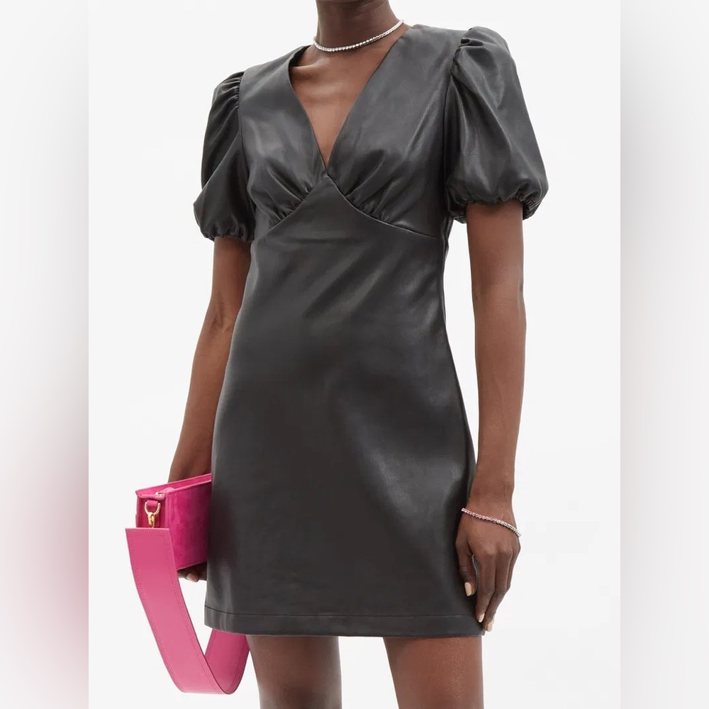 STAUD Milla Puff Sleeve Faux Leather Mini Dress